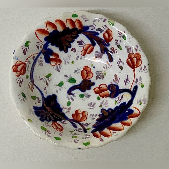 19th Century Vtg Gaudy Welsh Grape Pattern Miniature Hand Painted Scalloped Bowl - Picture 4 of 11